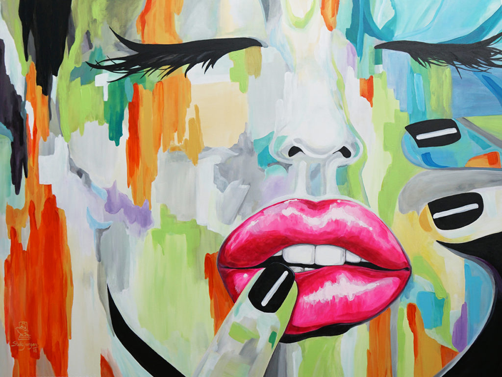 "Kissed by Ecstasy" - Part of the "Kissed" Collection - 48" x 36" acrylic on canvas. SOLD BY THE PEACH GALLERY