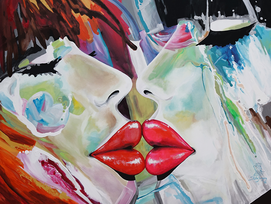 "Kissed by Her" - (Part of the Kissed Collection - 48" x 36" acrylic on canvas. Inquire to purchase.