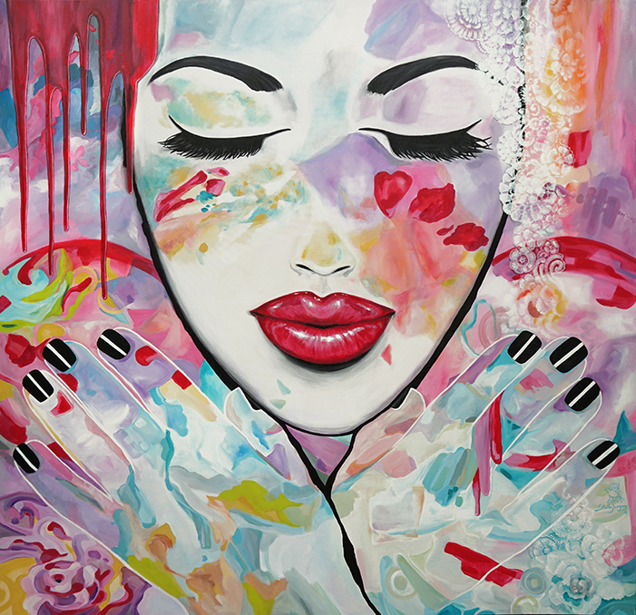 "Kissed by Life" - Part of the Kissed Collection - 60" x 60" - acrylic on canvas. Inquire to purchase.