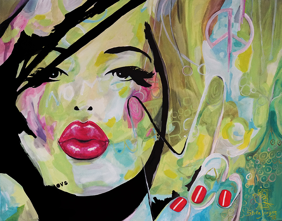 "Kissed by Peace" - Part of the Kissed Collection - 30" x 24" - acrylic on canvas. Inquire to purchase.