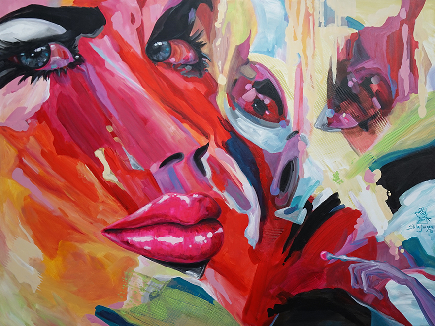 Kissed by an Alien (Part of the Kissed collection). 48" x 36" acrylic on canvas. Inquire to purchase.