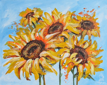 "Cheery Sunflowers" - 20" x 16" acrylic on canvas - Stella Jurgen - SOLD