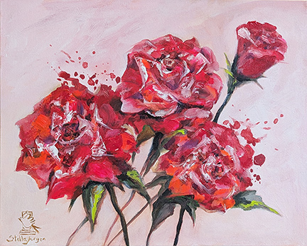 "Fiery Roses" 20" x 16" Acrylic on canvas - Stella Jurgen - AVAILABLE