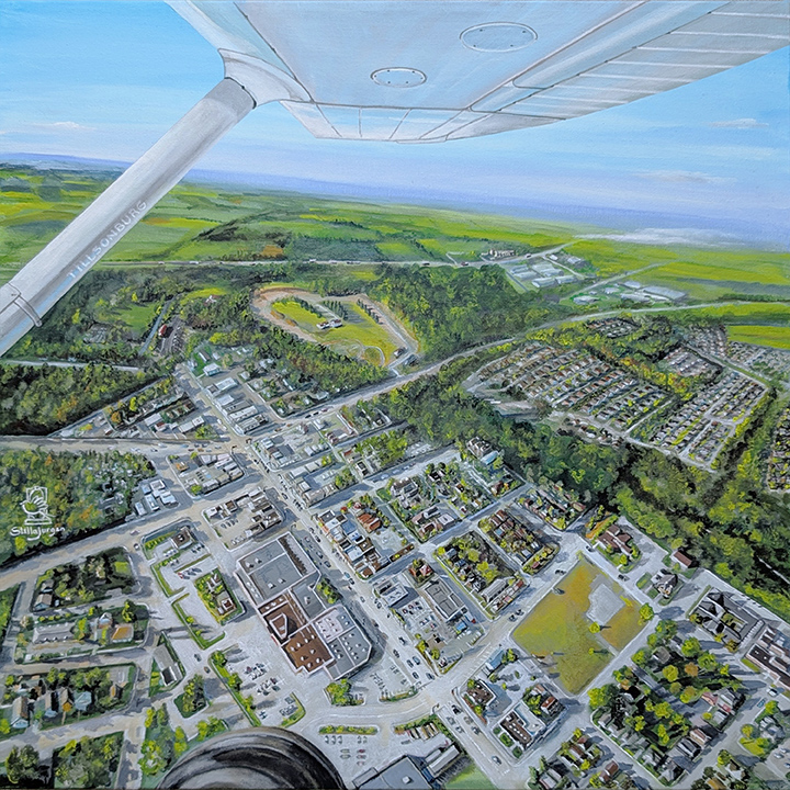 Flying over Tillsonburg- 20 in x20 in - acrylic on canvas - Stella Jurgen - AVAILABLE Flying over Tillsonburg- 20 in x20 in - acrylic on canvas - Stella Jurgen - AVAILABLE