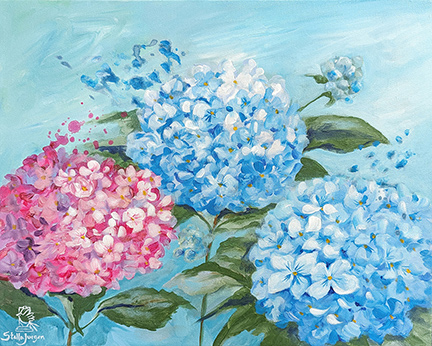 "Graceful Hydrangeas" 20" x 16" acrylic on canvas - Stella Jurgen - AVAILABLE