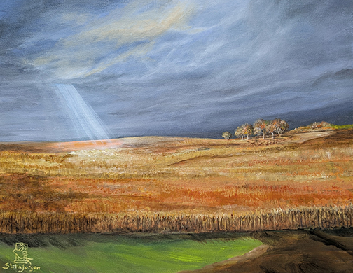 Golden Farm - 20 in x 16 in - acrylic on canvas - Stella Jurgen - AVAILABLE Golden Farm - 20 in x 16 in - acrylic on canvas - Stella Jurgen - AVAILABLE