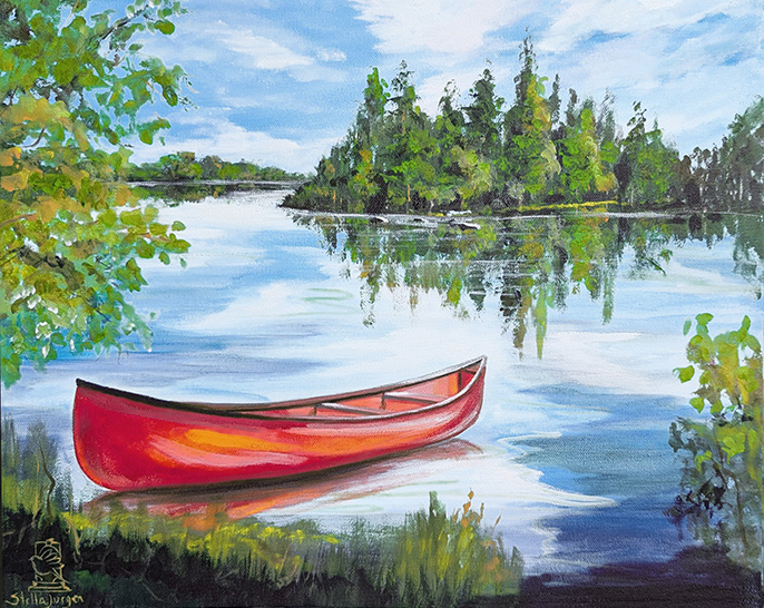 Red Canoe - 20" x 16" - Stella Jurgen - AVAILABLE Red Canoe - 20" x 16" - Stella Jurgen - AVAILABLE