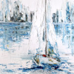 Sailing boat painting, boat on the water