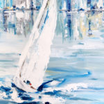 sailboat painting, sailing with a breeze