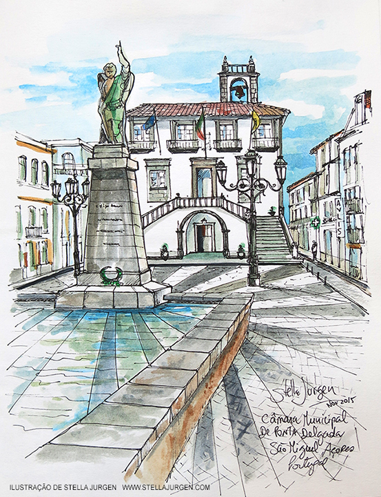 Urban Sketch, Azores, Ponta Delgada, Illustration