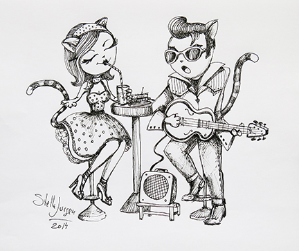 Cat's illustration - pen on paper, Elvis