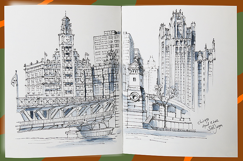 Urban Sketch Chicago Bridge, Stella Jurgen urban sketcher