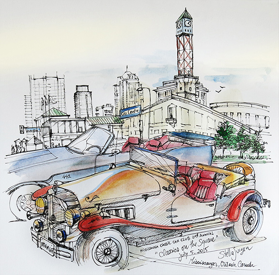 Urban sketch - Classic Car show Mississauga