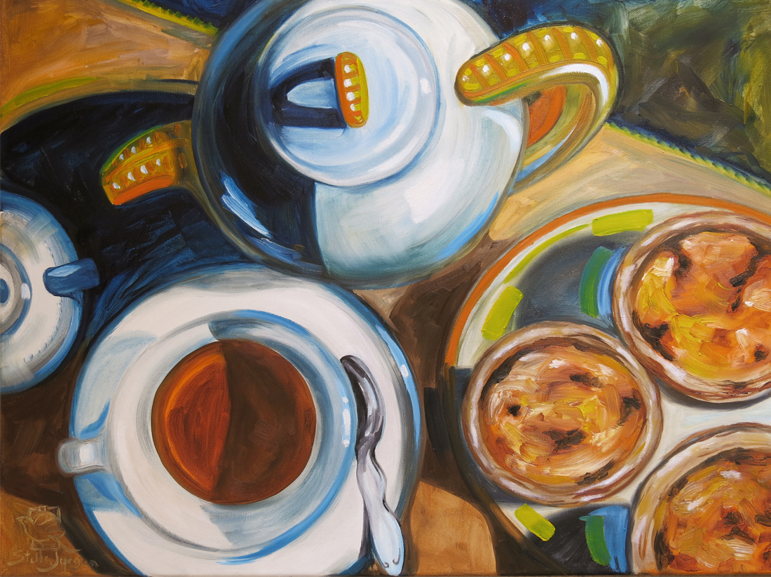 tea and custards, pasteis de nata painting