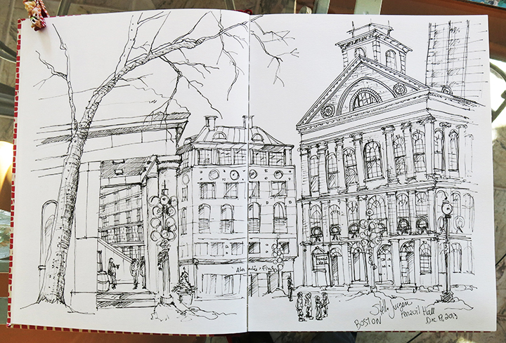 sketch Faneuil Hall, Boston, urban sketch, urban sketcher