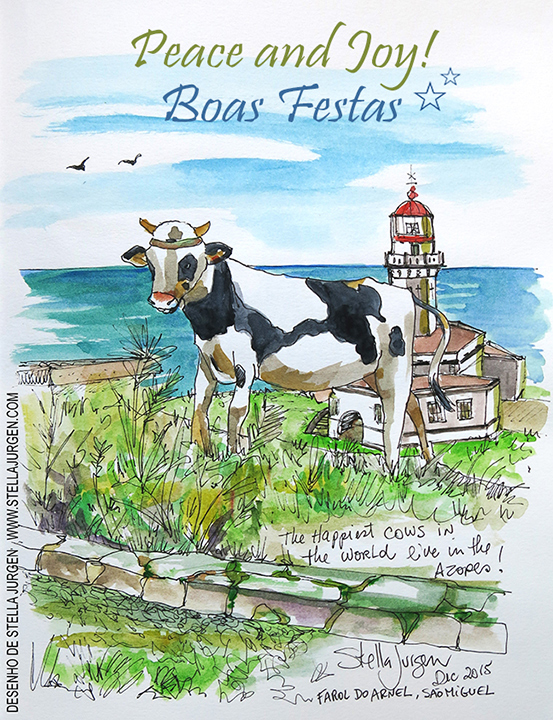 Illustration, Farol do Arnel, Sao Miguel, Ponta Delgada, Azores, caw sketch