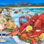 Portugal, Algarve, Seafood painting, lobster painting, Portuguese landscape painting