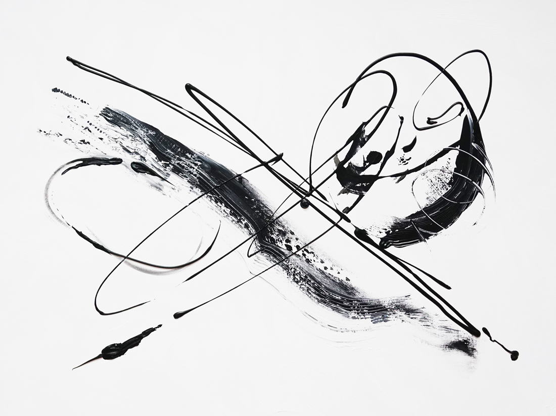 Happy moment, abstract jolly painting, black and white art