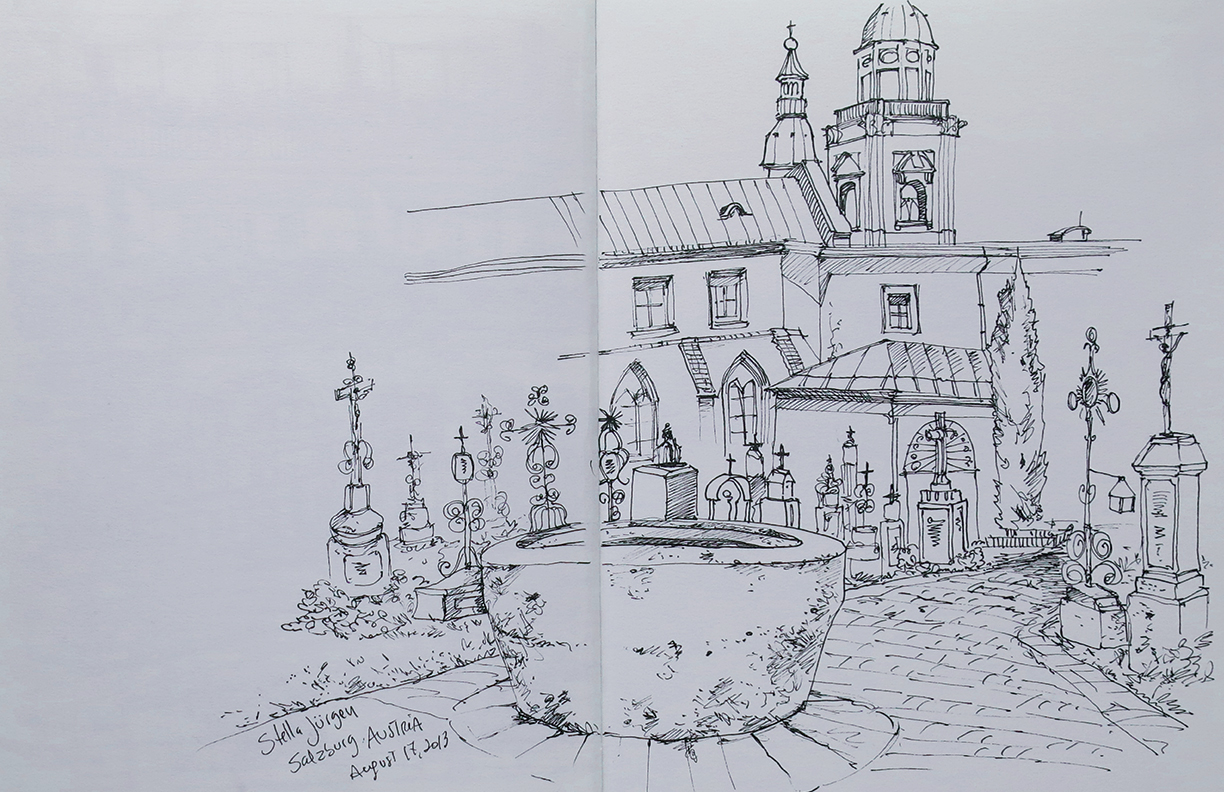 sketch Salzburg Austria, Stella Jurgen urban sketches