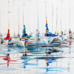 sailing boats, still on the water, sailing painting