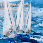 sailboats, rough water painting