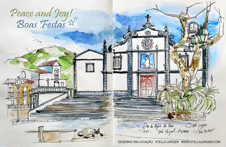 Urban Sketch, church, Sao Miguel