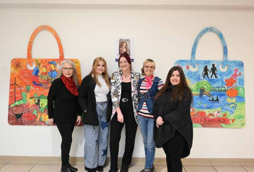 The Gallery of Goods, a new permanent art display in the Tillsonburg Town Centre, was unveiled recently. Left to right are: Mary Chiasson, senior property administrator, Tillsonburg Town Centre; Peyton Corriveau, artist; Tabitha Verbuyst, executive director Station Arts Centre; Stella Jurgen, artist; and Nicole Hancox, property manager, Tillsonburg Town Centre.